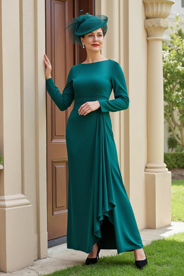 Dark Green Long Sleeve A-Line Mother Of The Bride Dress